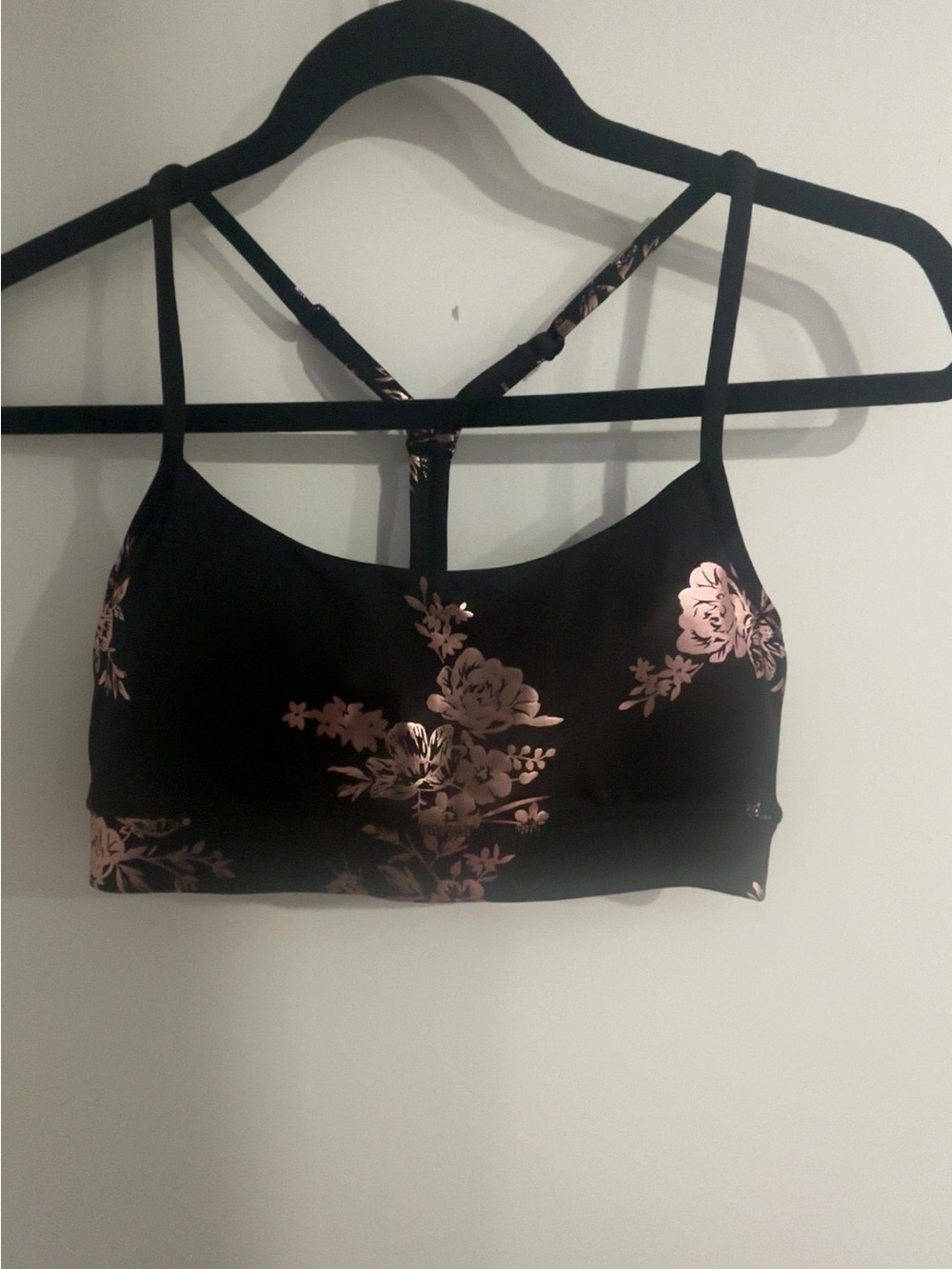 Black Crop Bralette with Rose Gold Floral Print - Women Tops